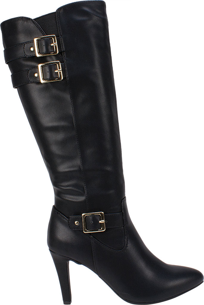 Rialto Women's Buckle Accent Pointed Toe Stiletto Zip up Dress Boots Black Size 6.5 M