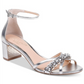 Jewel Badgley Mischka Women's  Cushioned Rhinestone Giona Round Toe Block Heel Buckle Dress Sandals Silver Size 8.5