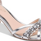 Jewel Badgley Mischka Women's  Cushioned Rhinestone Giona Round Toe Block Heel Buckle Dress Sandals Silver Size 8.5