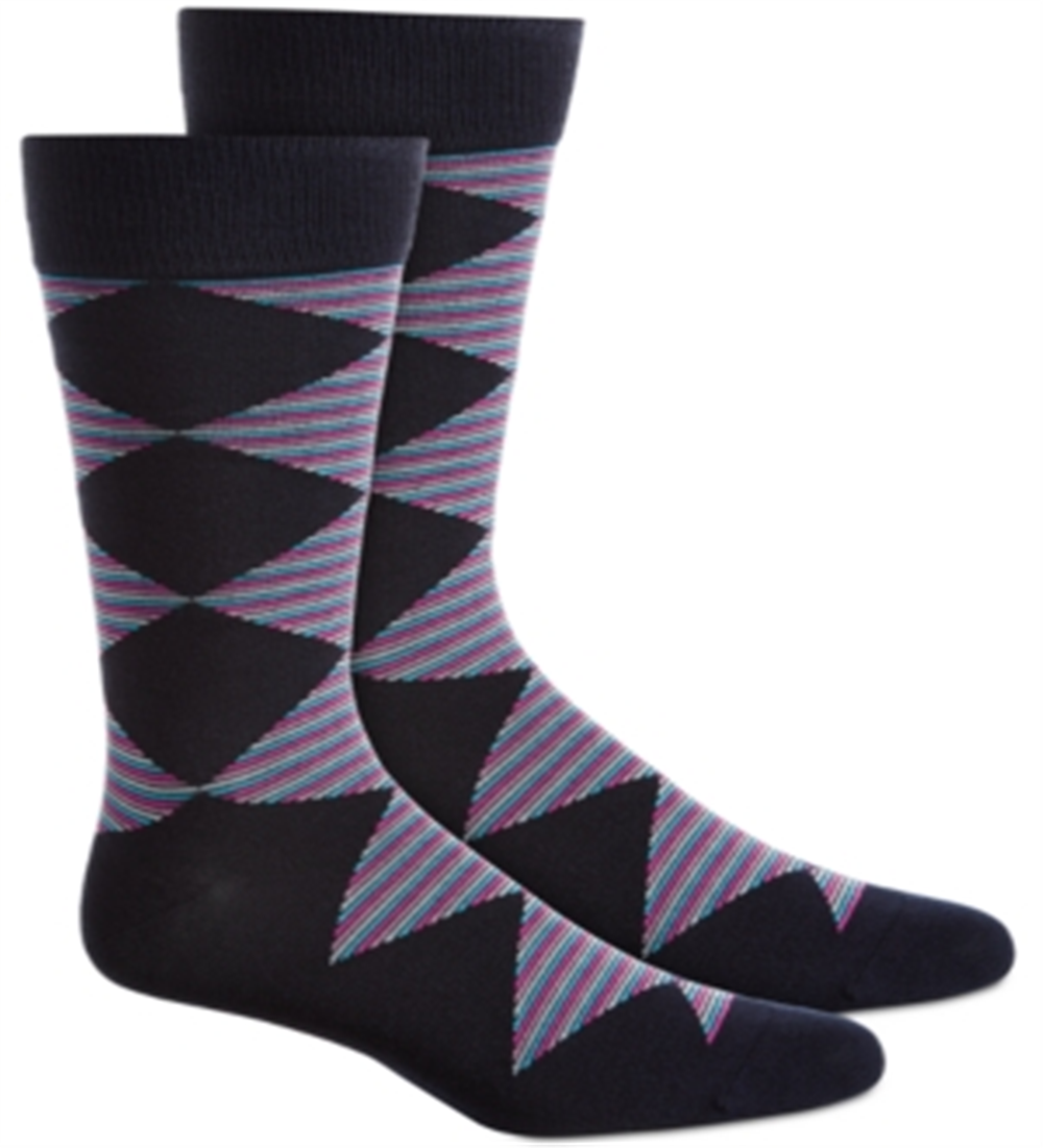 Alfani Men's Striped Diamond Dress Socks Blue Size Regular