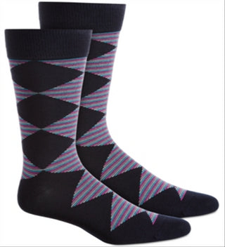Alfani Men's Striped Diamond Dress Socks Blue Size Regular