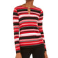 Michael Kors Women's Striped Keyhole Top Pink Size Petite