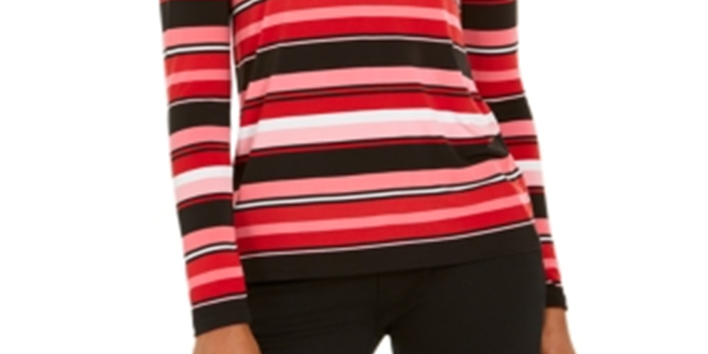 Michael Kors Women's Striped Keyhole Top Pink Size Petite