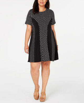 Michael Kors Women's Plus Polka Dot Stretch Fit & Flare Dress Black Size 1X