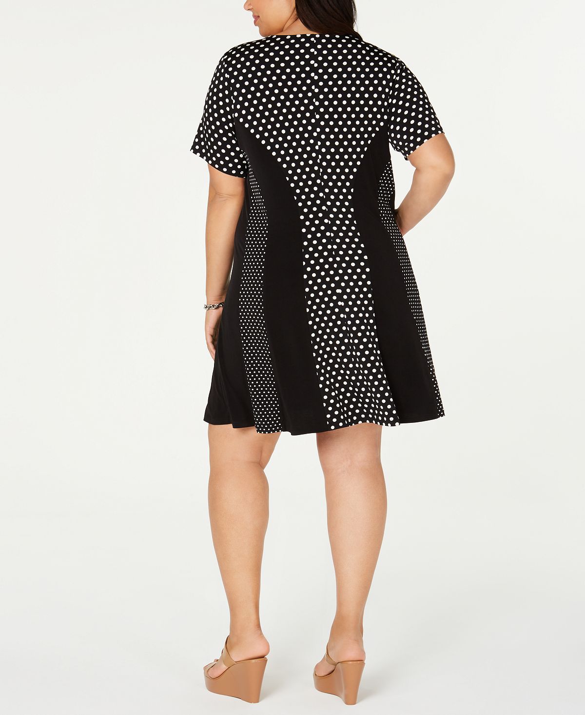 Michael Kors Women's Plus Polka Dot Stretch Fit & Flare Dress Black Size 1X