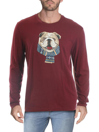 Club Room Men's Bulldog Scarf Cotton Blend Graphic T-Shirt Red Size Small