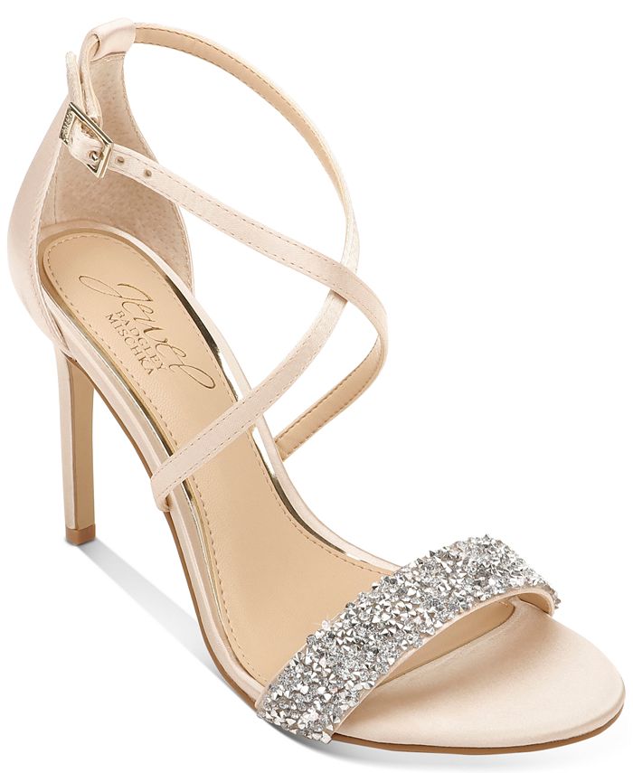 Jewel Badgley Mischka Women's Ankle Strap Open Toe Pumps Gold Size 9 M