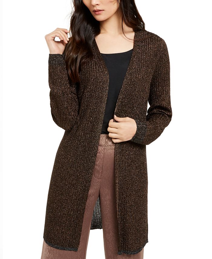 Alfani Women's Ribbed Metallic Cardigan Black Size X-Small