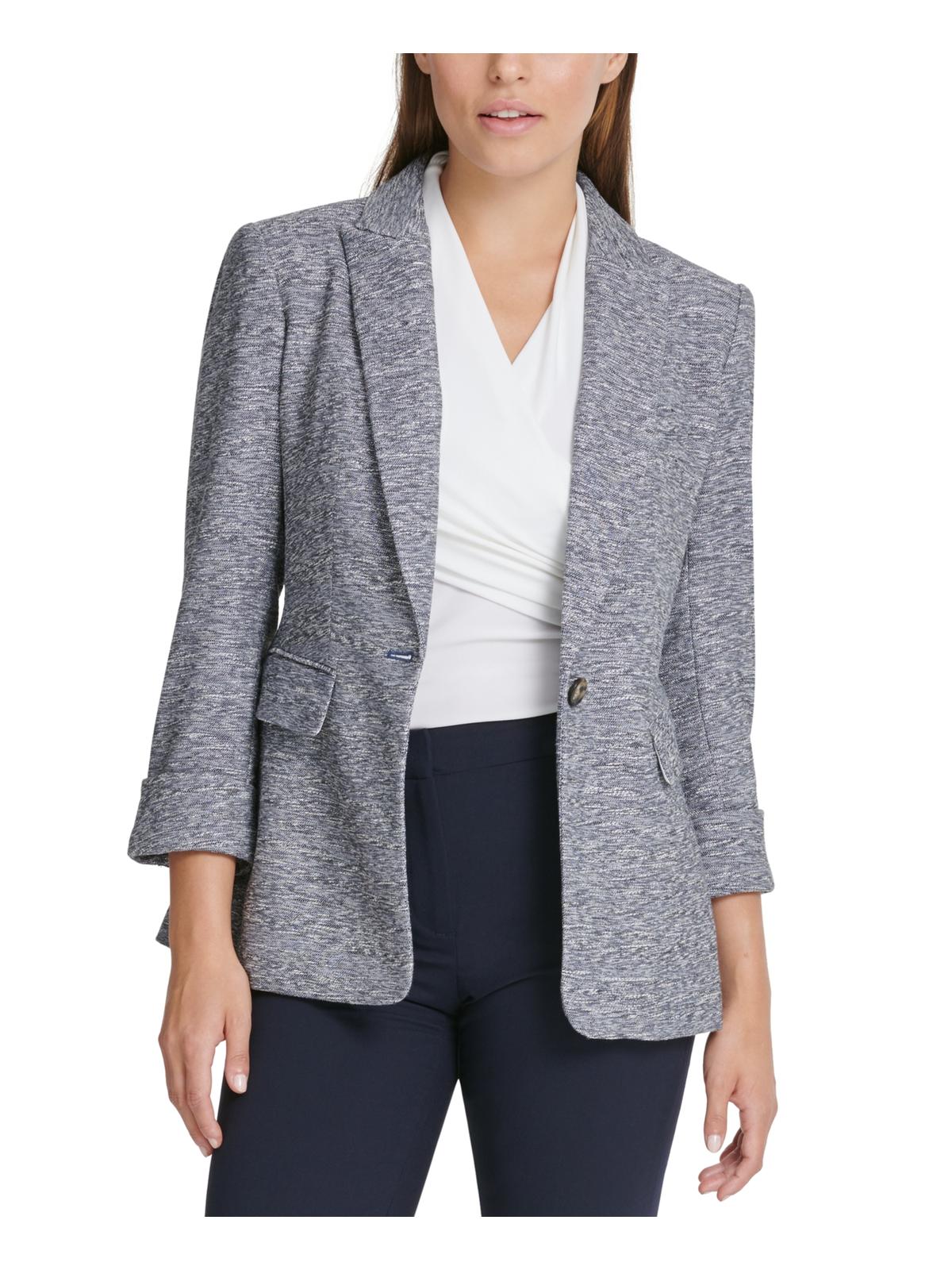 DKNY Women's Marled One Button Blazer Blue Size 6 Petite