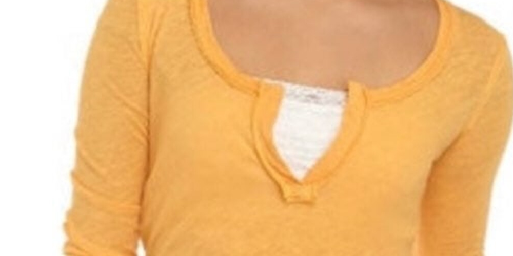 Free People Women's Long Sleeve V Neck Top Orange Size Small