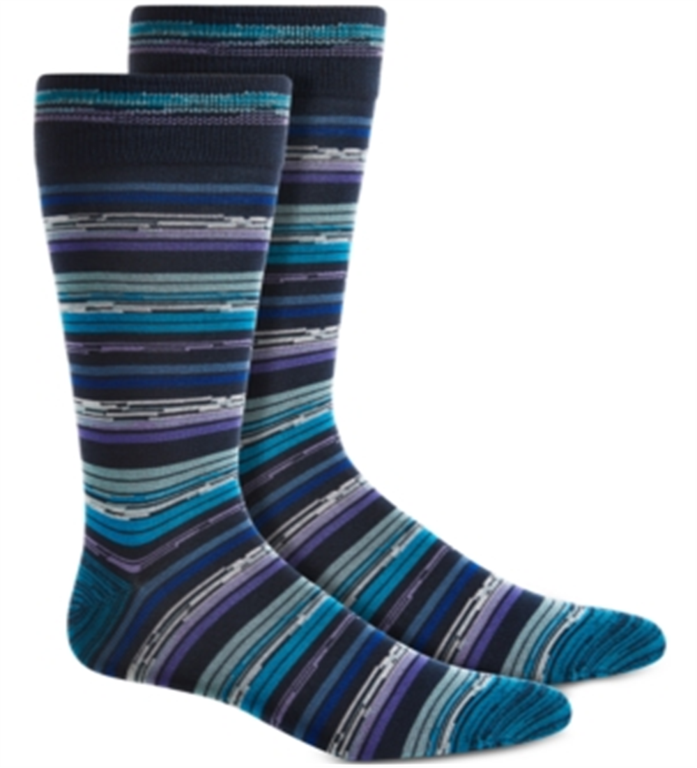 Perry Ellis Portfolio Men's Tencel Striped Crew Socks Blue Size Regular