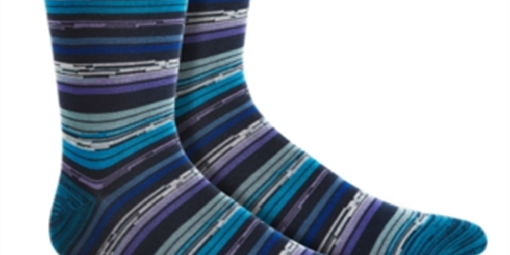 Perry Ellis Portfolio Men's Tencel Striped Crew Socks Blue Size Regular