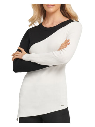 DKNY Women's Colorblocked Asymmetrical Sweater White Size Medium