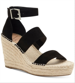 INC Women's  1 Platform Comfort Ankle Strap Catiana Almond Toe Wedge Buckle Espadrille Shoes Black Size 10 M