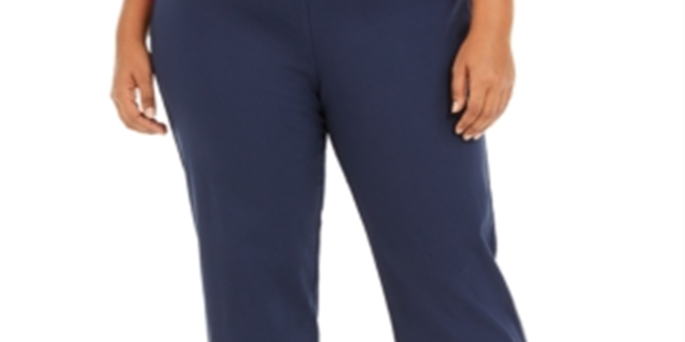 JM Collection Women's Plus Ankle Laced Pull on Pants Blue Size 26W