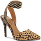 Jessica Simpson Women's Animal Print Elastic Ankle Strap Padded Perinna Pointed Toe Stiletto Slip on Dress Pumps Brown Size 7.5 M
