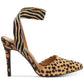 Jessica Simpson Women's Animal Print Elastic Ankle Strap Padded Perinna Pointed Toe Stiletto Slip on Dress Pumps Brown Size 7.5 M