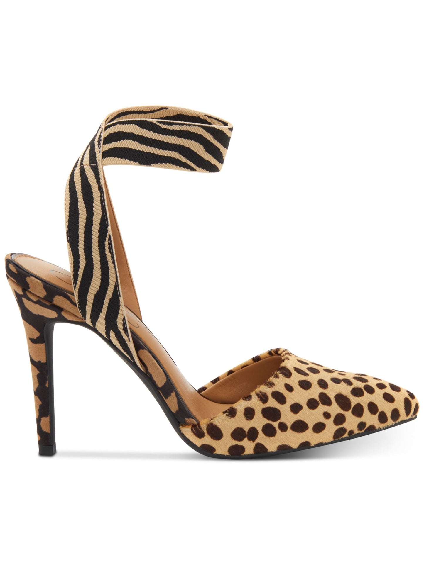 Jessica Simpson Women's Animal Print Elastic Ankle Strap Padded Perinna Pointed Toe Stiletto Slip on Dress Pumps Brown Size 7.5 M
