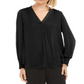 Alfani Women's V Neck Top Black Size Petite Medium