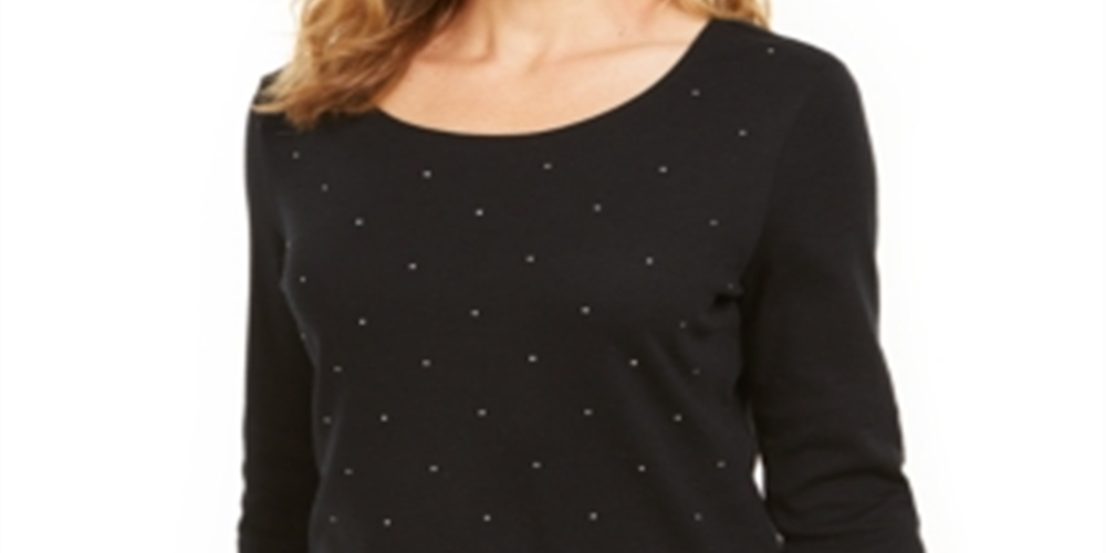 Karen Scott Women's Studded 3/4 Sleeve Top Black Size Small