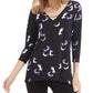 Alfani Women's Printed Neckline Hardware Top Black Size Medium