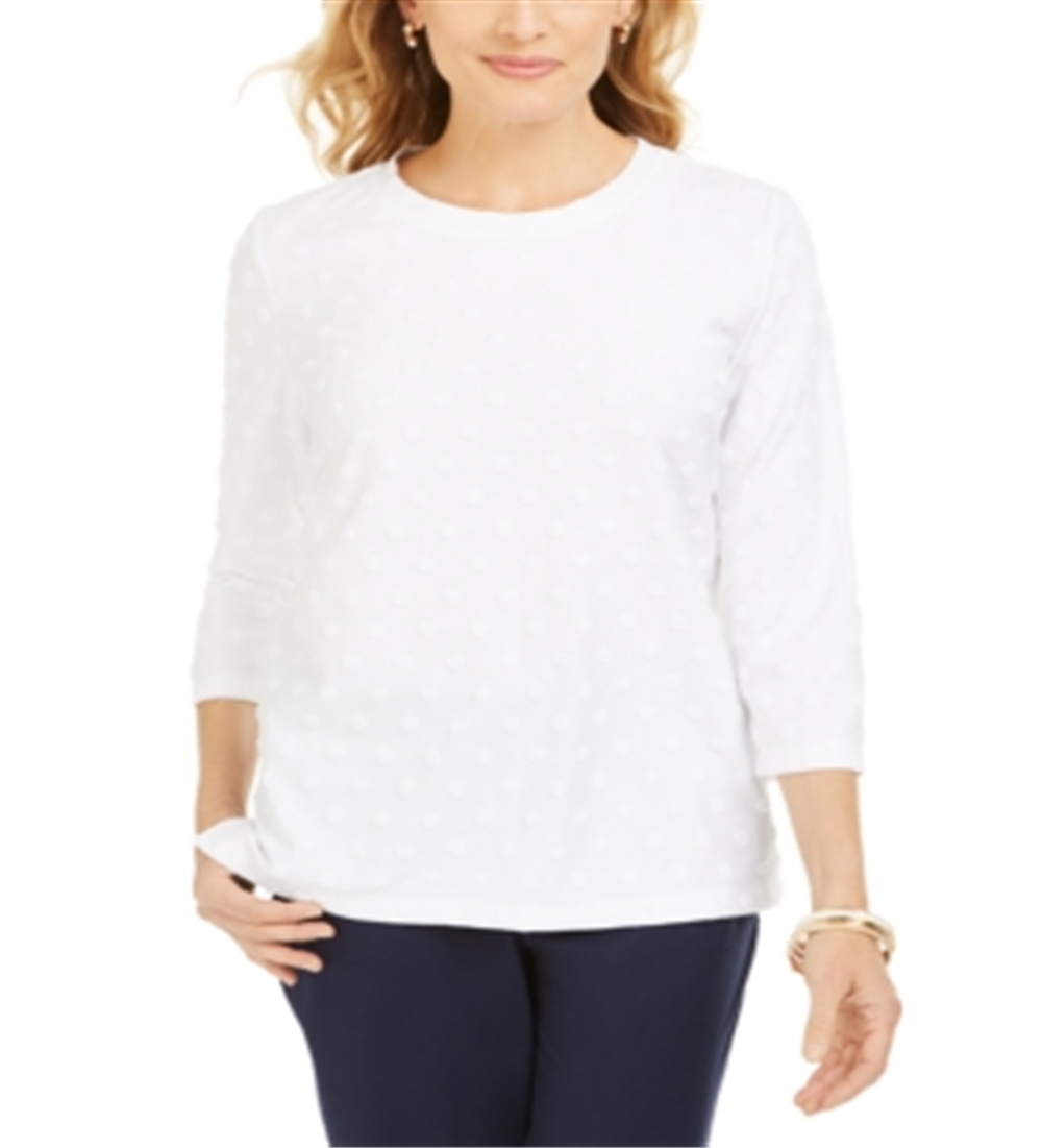 Karen Scott Women's Textured Dot Sweatshirt White Size Petite S