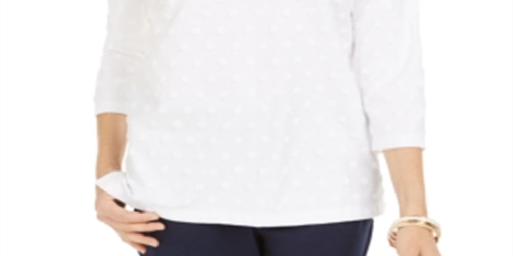 Karen Scott Women's Textured Dot Sweatshirt White Size Petite S