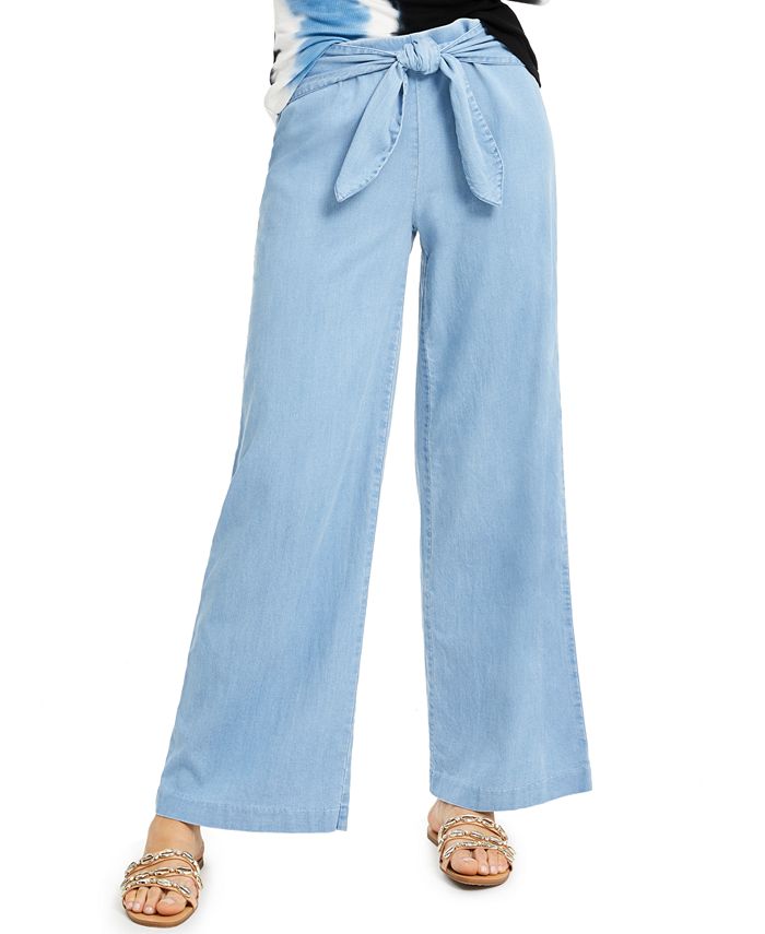 INC International Concepts Women's Tie Front Wide Leg Casual Pants Blue Size 2