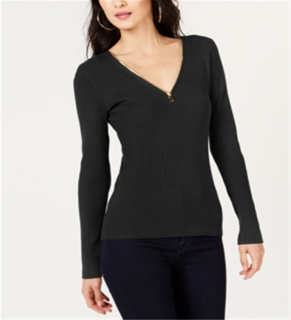 INC International Concepts Women's Embellished Long Sleeve Sweater Black Size Large