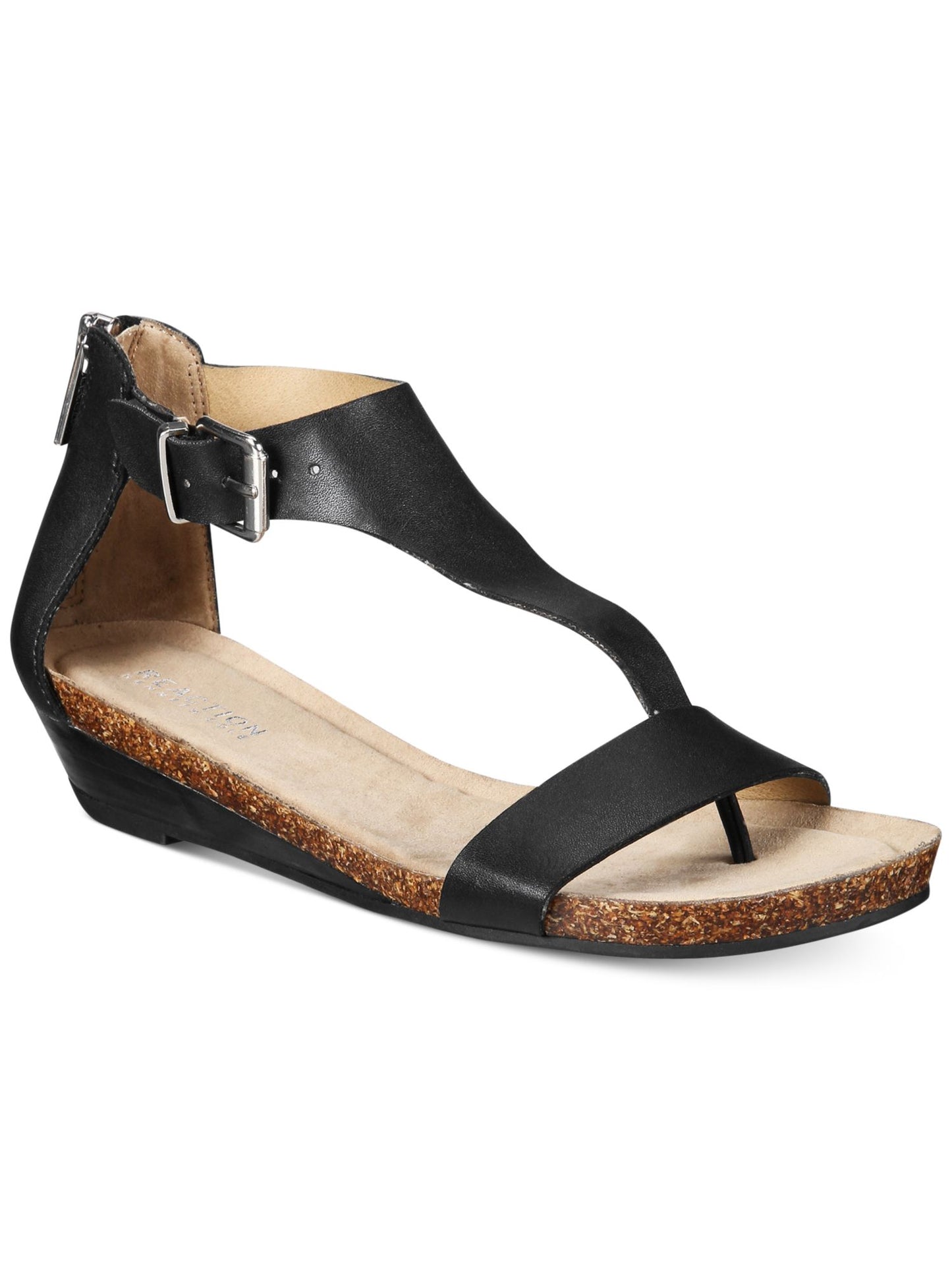 Kenneth Cole Reaction Women's Round Toe Wedge Buckle Gladiator Sandles Black Size 7.5 M