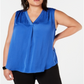 Alfani Women's Plus Satin Ruched Tunic Top Blue Size 1X