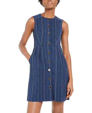 Nanette Lepore Women's Striped Denim Sheath Dress Blue Size 2