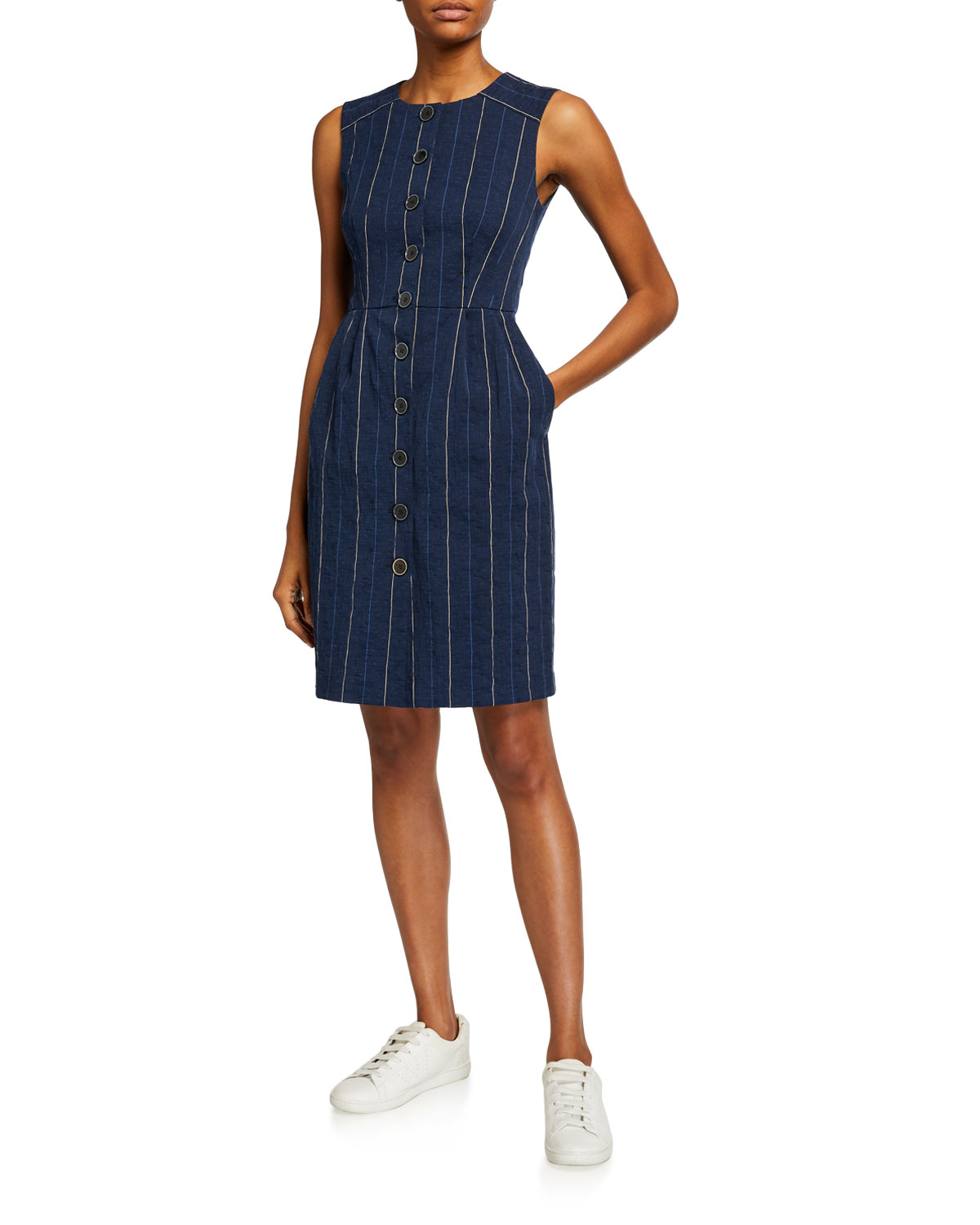 Nanette Lepore Women's Striped Denim Sheath Dress Blue Size 2
