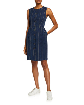 Nanette Lepore Women's Striped Denim Sheath Dress Blue Size 2
