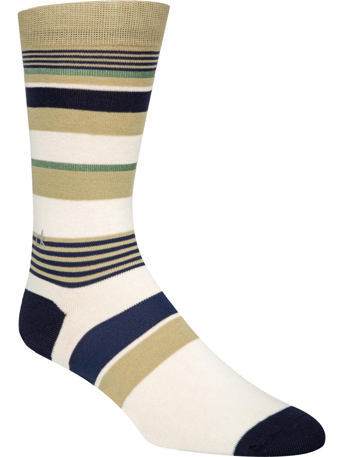 Calvin Klein Men's Striped Knit Crew Socks Brown Size 7-12