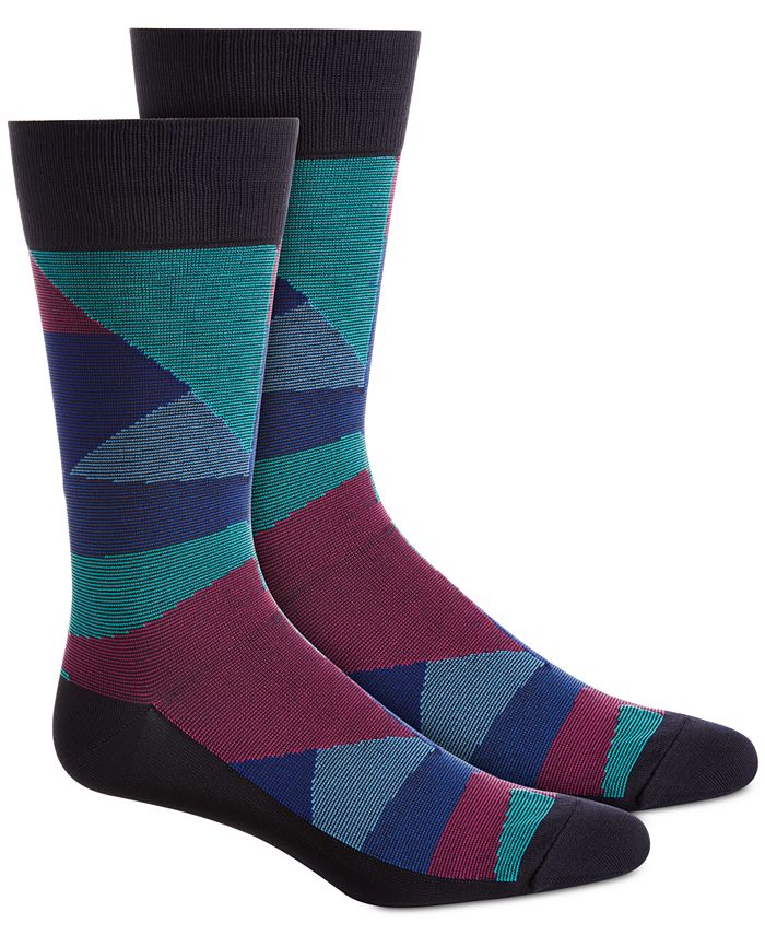 Perry Ellis Portfolio Men's Microfiber Geometric Dress Socks Blue Size Regular