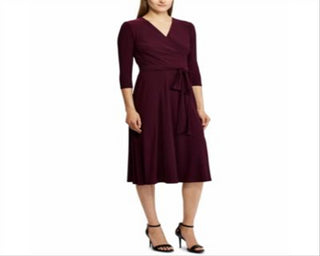 Ralph Lauren Women's 3/4 Sleeve Belted Jersey MIDI Dress Purple Size 8
