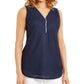 JM Collection Women's Zippered Neck Top Blue Size Small
