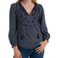 Lucky Brand Women's Polka Dot Long Sleeve V Neck Top Blue  Size Large