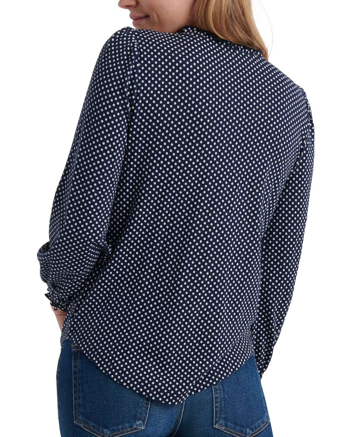 Lucky Brand Women's Polka Dot Long Sleeve V Neck Top Blue  Size Large