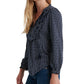 Lucky Brand Women's Polka Dot Long Sleeve V Neck Top Blue  Size Large