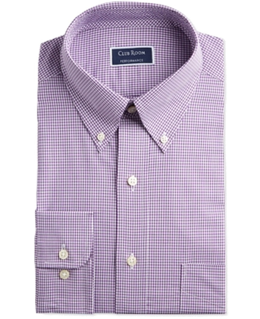 Club Room Men's Classic Regular Fit Performance Mini Gingham Dress Shirt Purple Size 16X34X35