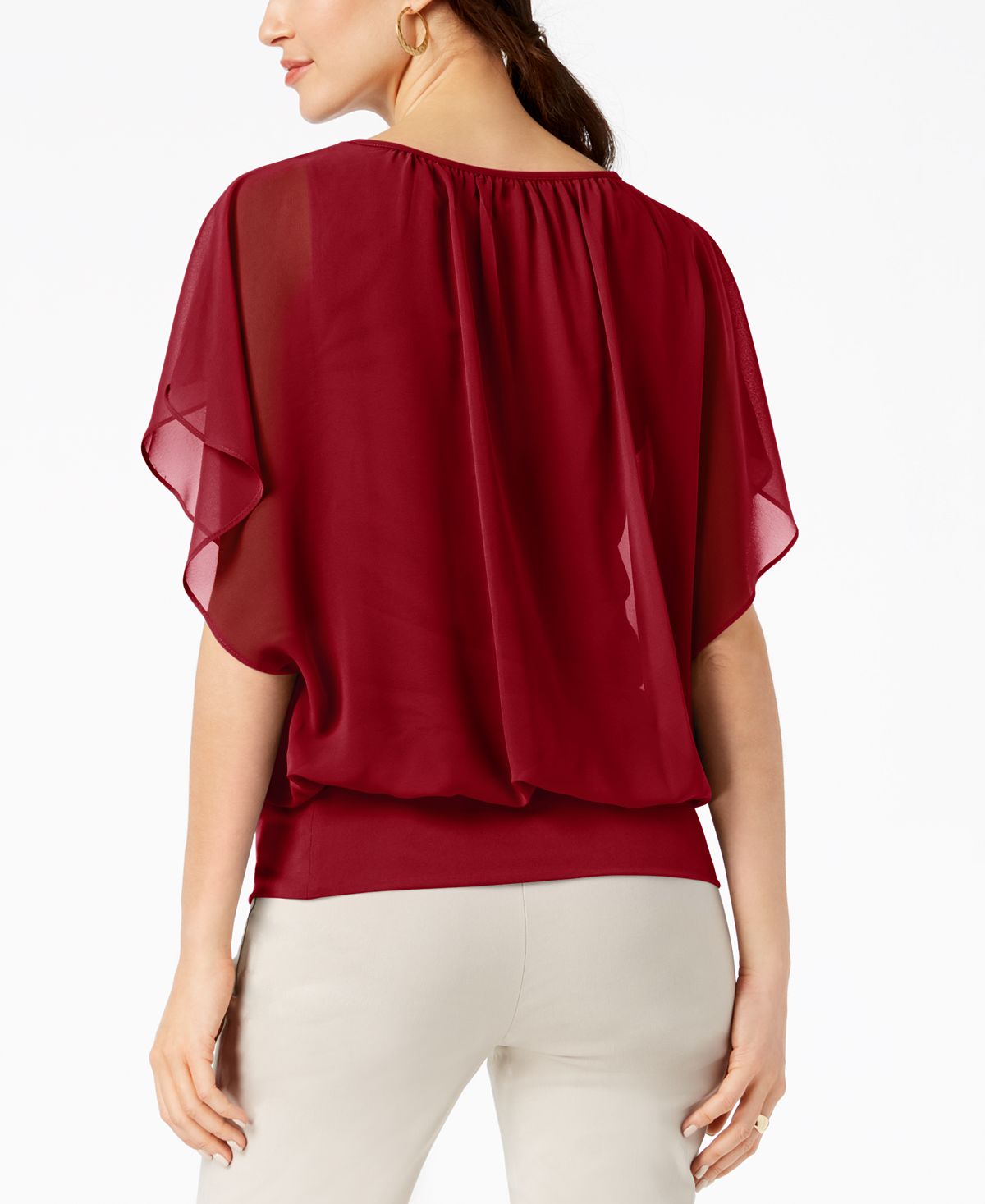 JM Collection Women's Flutter Sleeve Top Red Size X-Small