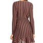 Crystal Dolls Women's Belted Striped Long Sleeve Short Wrap Dress Brown Size Medium