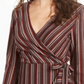 Crystal Dolls Women's Belted Striped Long Sleeve Short Wrap Dress Brown Size Medium