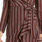 Crystal Dolls Women's Belted Striped Long Sleeve Short Wrap Dress Brown Size Medium
