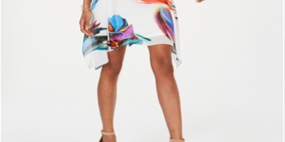 Robbie Bee Women's Printed Chiffon Trapeze Dress -White Size 10 P