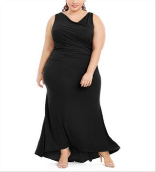 Calvin Klein Women's Plus Draped Cowlneck Gown Black Size 14W