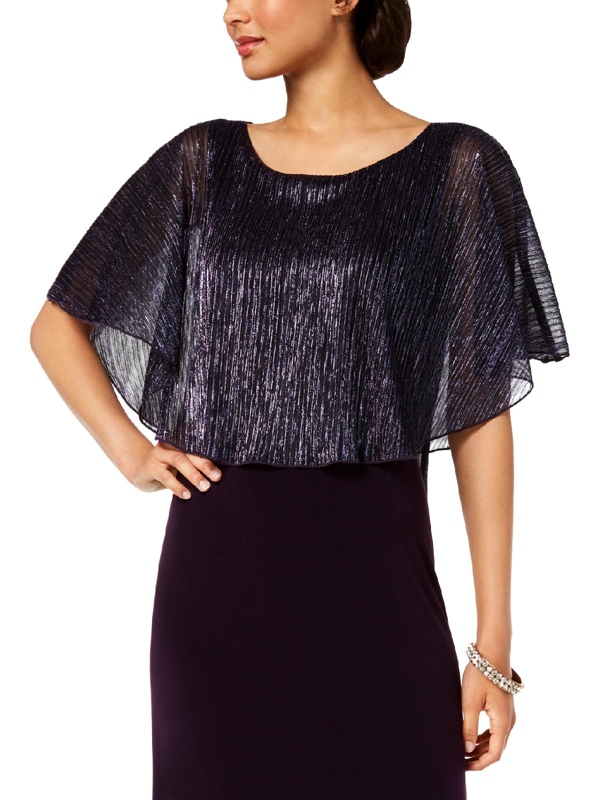 Connected Apparel Women's Metallic Cape Sleeves Maxi Dress Purple Size 10