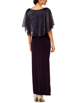 Connected Apparel Women's Metallic Cape Sleeves Maxi Dress Purple Size 10